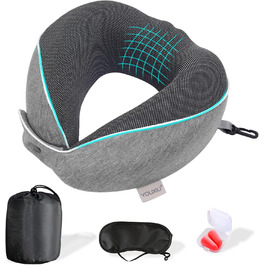 Набір подушок для шиї з маскою для сну, берушами та чохлом, знімний чохол, подушка для шиї з піною з пам'яті, 360° ергономічна підтримка, для автомобіля, літака та подорожей