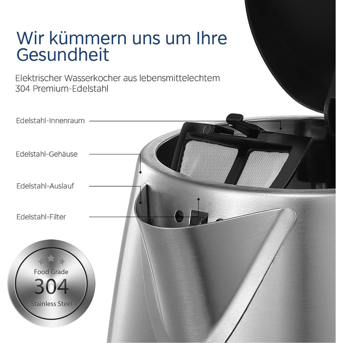 Midea 1.7L Stainless Steel Electric Kettle - Fast Boil, LED Display, 360° Base, BPA-Free