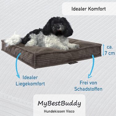MyBestBuddy Visco Dog Bed M with POSO-Cord fabric, featuring Visco foam and comfort foam flakes, washable at 40°C - Dog bed/Pet bed for small dogs, 70 x 50 cm (80x60 cm, Brown)