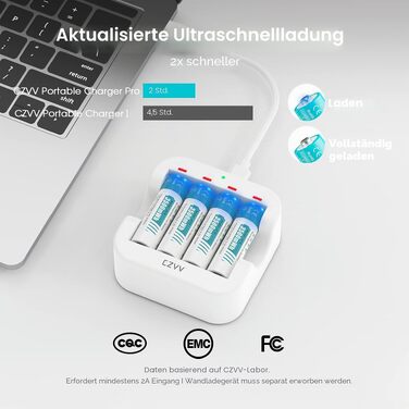 Акумулятори AA Lithium 1.5V 3500mWh з зарядним пристроєм, 12 шт — швидка зарядка, висока ємність, 1300 циклів