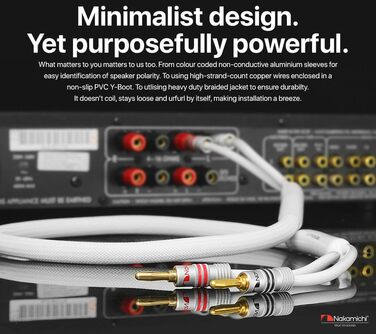 Акустичний кабель Nakamichi 12AWG з позолоченими банановими роз'ємами 24K, 3 метра, безкисневий мідний провід (OFC) в обплетенні, чорний — для домашнього кінотеатру та підсилювача