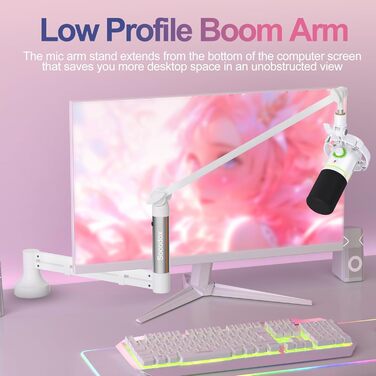 Низькопрофільний мікрофонний важіль, міцний тримач для мікрофона з кріпленням до столу 7 см, адаптери 3/8' та 5/8', для Blue Yeti, подкастів, геймінгу, вантажопідйомність до 2 кг, білий