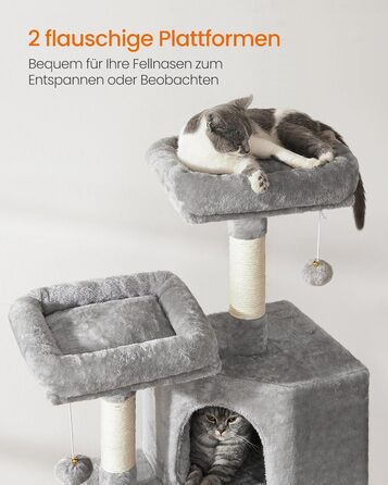 Дряпальня для котів Feandrea, кігтеточка з платформою, м'який плюш, сірий колір, 115 см, повністю обмотана сизалем, 50L x 35B x 115H см