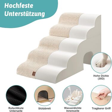 Dog Stairs for Small Dogs, Pet Stairs for Loft Bed made of High-Density Foam, Dog Stairs Dog Ramp with Washable Cover (83x50x57cm-Hole, 5.0) (Beige)