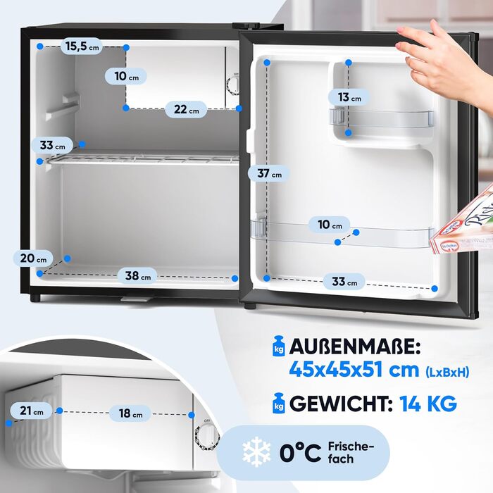 Міні-холодильник Stillstern E 45L з автоматичною відтавкою, замком, морозильною камерою, тихий, для кухні, офісу, спальні, готелів та маленьких квартир. Холодильник, міні-бар, R600A, чорний