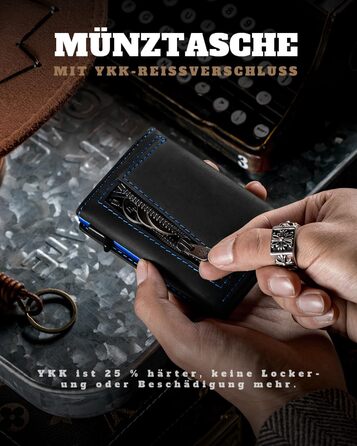 Портмоне DODENSHA® MagSnap для чоловіків з RFID захистом та відділенням для AirTag, картхолдер на 10+ карт, з монетницею, чорно-синій колір