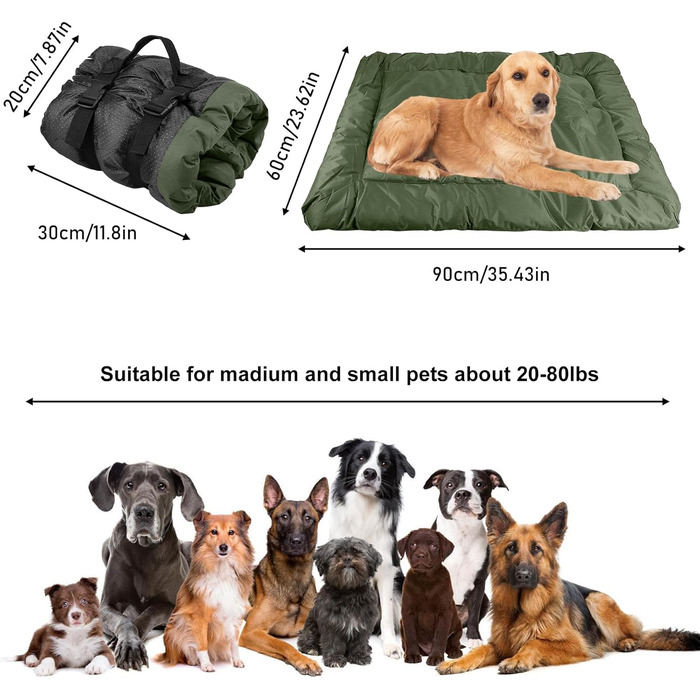 Водонепроникний килимок для собак GBKDQQ 90 x 60 см, для подорожей, миється, для собак та котів, портативний, для дому та на вулицю, кемпінг (зелений)