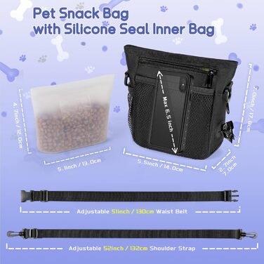 Набір для собак: сумка для ласощів, клікер, диспенсер для відходів, поясна сумка для корму. Чорний & зелений інтер'єр