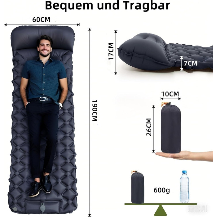 Надувний килимок Isomatte самонадувний, з'єдний, для кемпінгу з насосом-футболом, 600г, легкий, покращена версія