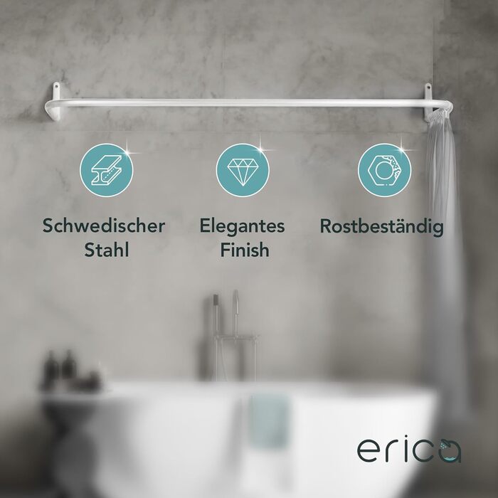 Штанга для душу Еріка L-подібної та U-подібної форми - 4-в-1 для ванни/душу - сталева з порошковим покриттям, біла (без кріплень до стелі)