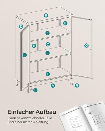 SONGMICS File Cabinet, Multi-Purpose Cabinet, Office Cabinet with 2 Doors, Lockable Cabinet, Steel Storage Cabinet, for Study Room, Living Room, Matte White OMC012W01 (60B cm, Matte Black)