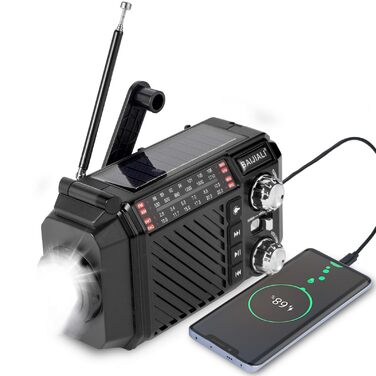 Радіо-приймач Kurbelradio з сонячною панеллю, Powerbank 2600mAh, AM/FM/SW, LED-ліхтарик та SOS-сигналом для надзвичайних ситуацій (Чорний)