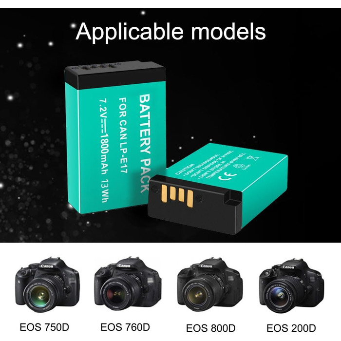 CITYORK 2 шт. акумулятори LP-E17 1800mAh + Dual USB зарядний пристрій для Canon EOS R10, R8, RP, R50, R100, 200D, 77D, 750D, 760D, 800D, 8000D, M3, M5, M6, Rebel SL2, SL3, T6i, T6s, T7i