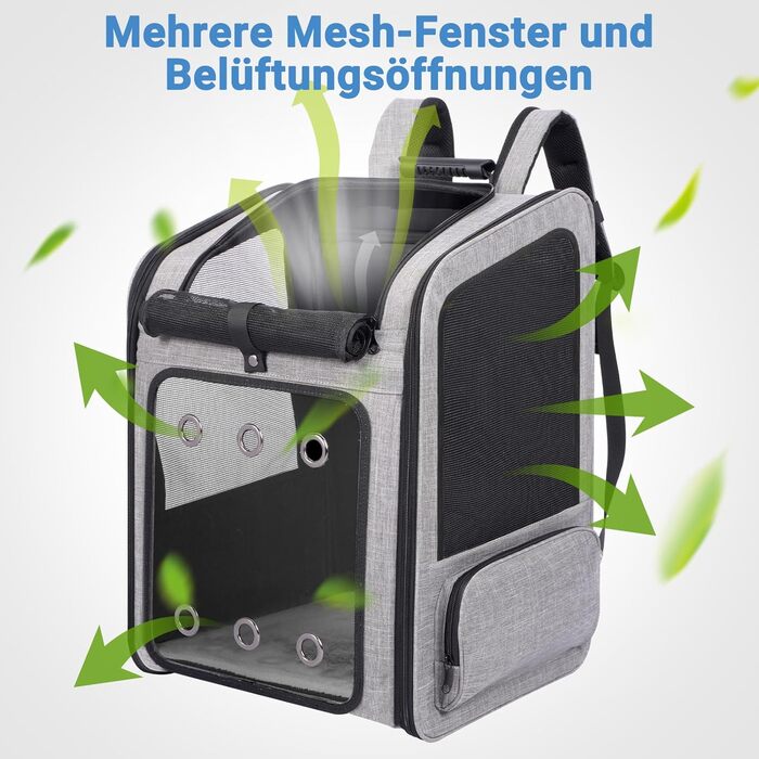 Транспортна переноска для собак та котів великого розміру з колесами, складана, рюкзак для собак до 15 кг, з прозорим вікном, сірого кольору