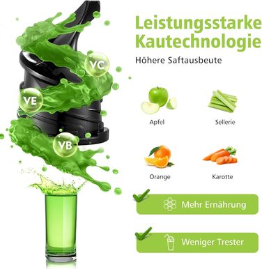 Соковижималка Aobosi Slow Juicer з реверсом, електрична, 80 мм отвір, для овочів та фруктів, 2000 Вт, тиха, BPA Free, жовта