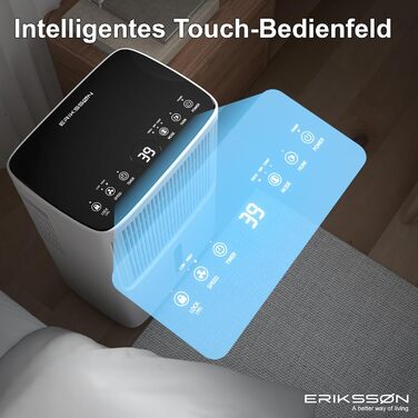 Зволожувач повітря Erikssøn з LED-дисплеєм, таймером та захистом для дітей | Видаляє 16л вологи на добу | Для приміщень до 140м³ (70м²) | Енергоефективний зволожувач повітря з датчиком вологості, білий