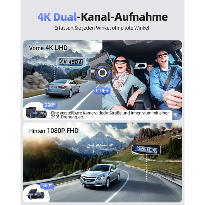 CIEVIE Автомобільна відеореєстратор 4K з GPS, WiFi, Dual, IPS 1.5″, 64GB SD, 170° та G-Sensor, WDR, Нічне бачення, Loop-запис, підтримка до 256GB