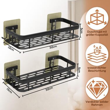 Полиця для душу Dealswin без свердління, 2 шт. Органайзер для ванної кімнати, полиця для зберігання та організації з великою місткістю, тримач для шампуню для душу та ванної кімнати (чорний)