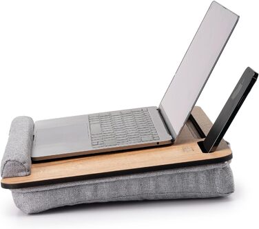 Підставка для ноутбука Vigo Wood з подушкою, портативна, дерев'яна, для дому та офісу, з м'якою підкладкою для зап'ястя, сумісна з ноутбуками та планшетами (волоський горіх, дуб & сірий)