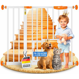 Захисне ворота KIDIZ для котів з люком, без свердління, для дітей, біле | 90° фіксація, поворотне, ширина: 88-101 см, помаранчевий