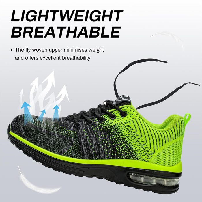 Черевики робочі чоловічі та жіночі, спортивні, з металевим носком, антиковзаючі, дихаючі, розмір 35-46 (36 EU, зелений)