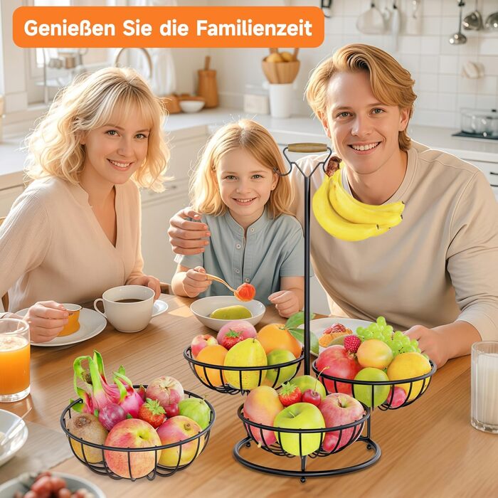 Багатоярусна фруктова корзина PouHenier.jh 5 ярусів, чорна, для фруктів та овочів з підставкою для бананів