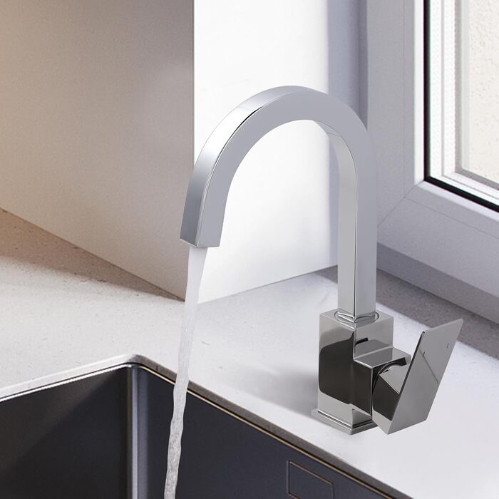 Кран кухонний поворотний 360° з нержавіючої сталі, високий тиск, для кухні, автодому, ванної кімнати (B Chrome)