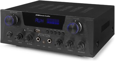Fenton AV430B караоке підсилювач 600 Вт з Bluetooth, USB, SD, MP3, 2 мікрофонні входи, стерео Hi-Fi, з пультом, чорний