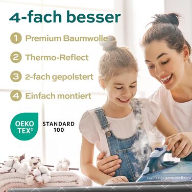 Чохол для прасувальної дошки Turbo 120x40 см – відбиває тепло, для швидкого прасування, з гумкою, 2 комфортні подушки, OEKOTEX100, Made in Europe, сірий/білий, розмір M