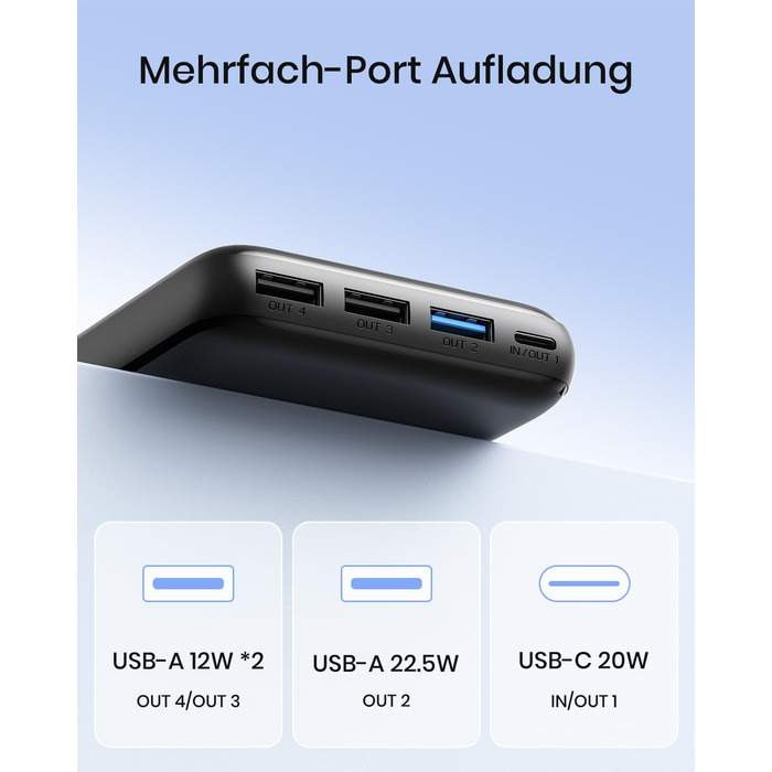 Power Bank A ADDTOP 27000mAh з швидкою зарядкою 22.5W, 4 виходи USB, PD 3.0, QC 4.0, чорний