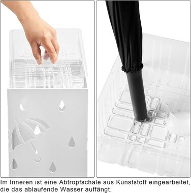 WOLTU Iron Umbrella Stand with Water Tray - 20x20x49cm - 4 Hook Design