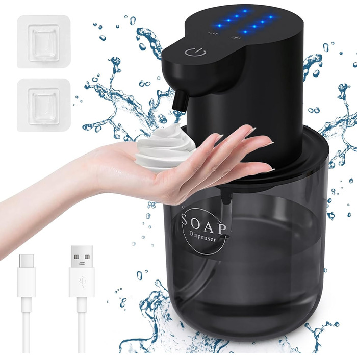 Автоматичний диспенсер для рідкого мила Cuteefun, 400 мл, сенсорний, індикатор заряду, 4 рівні дозування, для ванної, кухні, чорний
