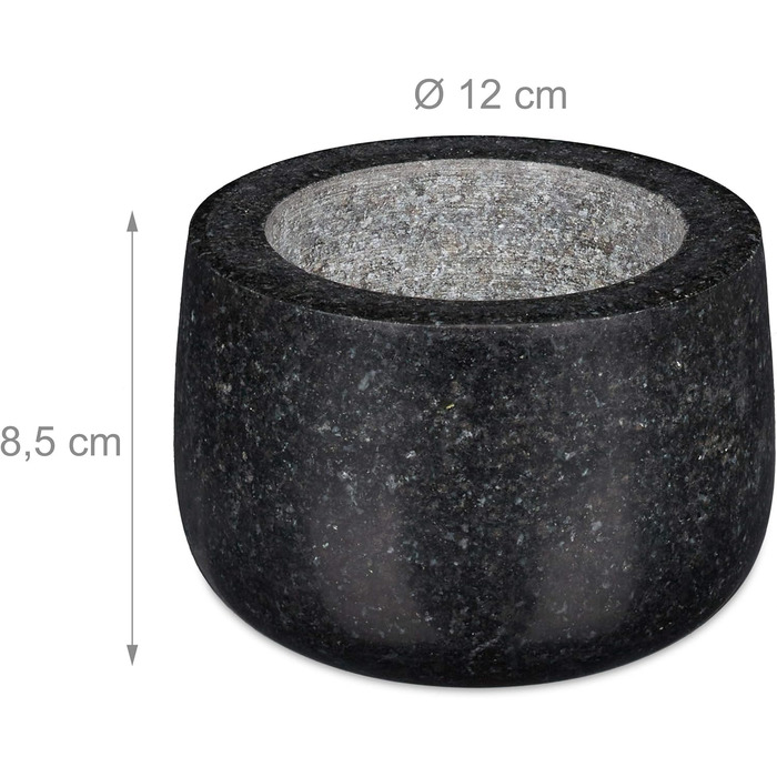 Набір для приготування спецій Relaxdays: гранітний ступка та пестик, 12 см, 300 мл, чорний