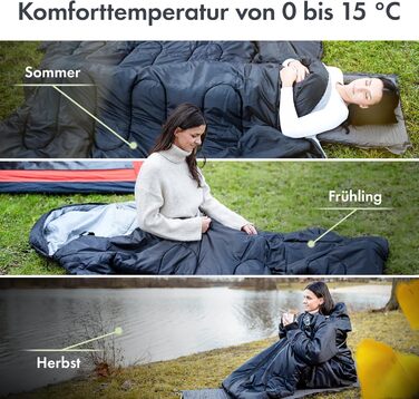 Спальний мішок з рукавами Nature Rovers, чорний, для дорослих, 3 сезони, водонепроникний, з подушкою, 220x80 см