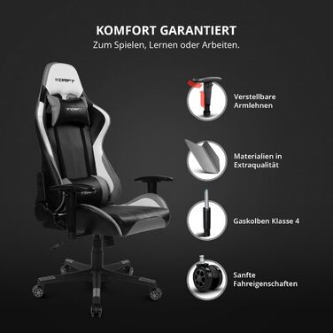 Геймерське крісло Drift DR175PINK: професійне, рожеве, штучна шкіра, регульовані підлокітники, клас 4