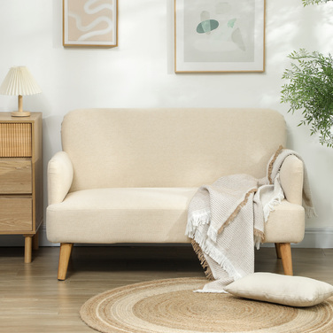 HOMCOM 2-Seater Sofa, Compact Design, Skin-Friendly Fabric, Up to 240 kg Capacity, 130x74x79 cm, Cream White