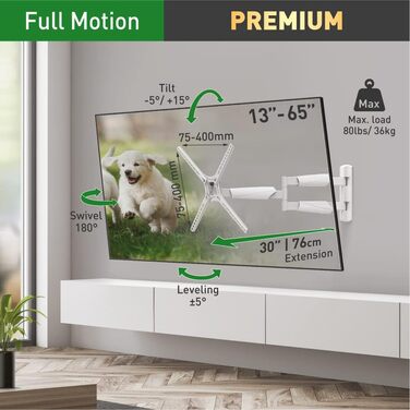 Настінне кріплення для телевізора Barkan 76 см, поворотне, для OLED, 13-65 дюймів, до 36 кг, VESA 400x400