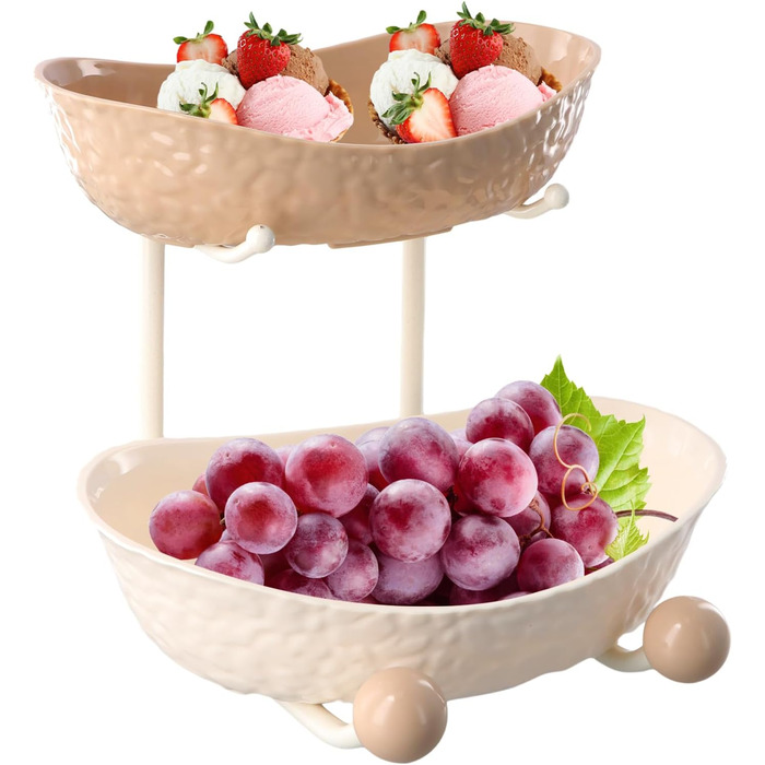 Багатоярусна фруктова етажерка, миска для фруктів, пластикова, з металевою полицею, сервірувальний стійка, фруктові миски для буфетів, закусок, овочів та десертів