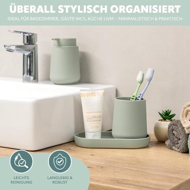 Набір аксесуарів для ванної кімнати Eluno TESERO (3 шт.) з Soft-Touch, пластик, салатний колір