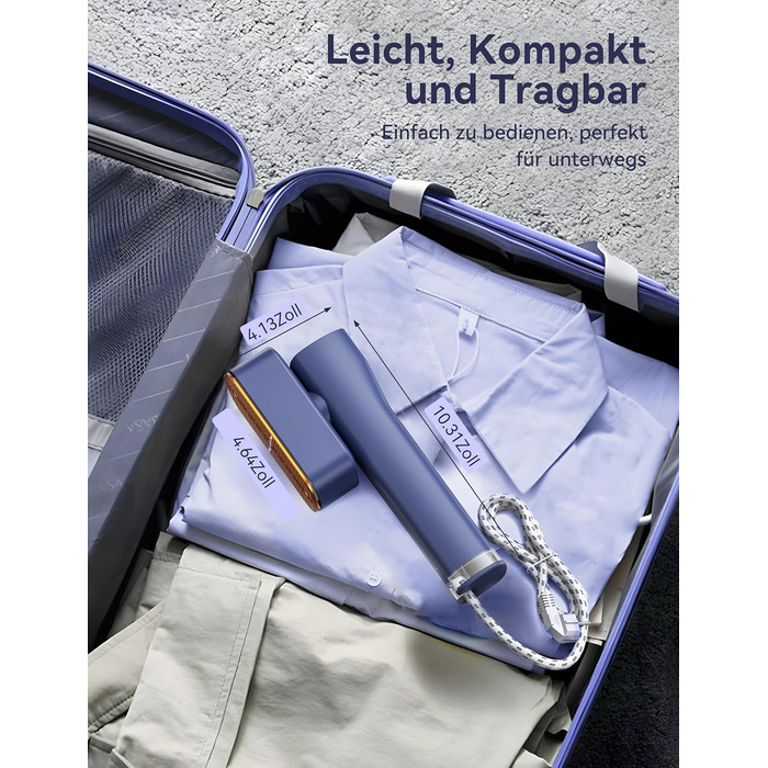 Праска Sundu Steamer: 2-в-1 відпарювач та праска для одягу, мобільна, з LED дисплеєм, 4 режими, блакитна