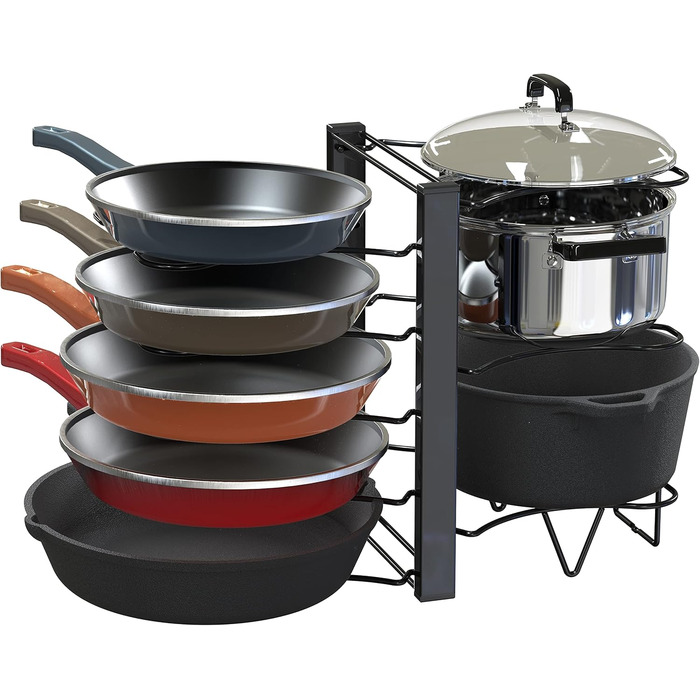 Організатор для каструль та сковорідок Simple Houseware з 8 відділеннями, регульована висота, чорний