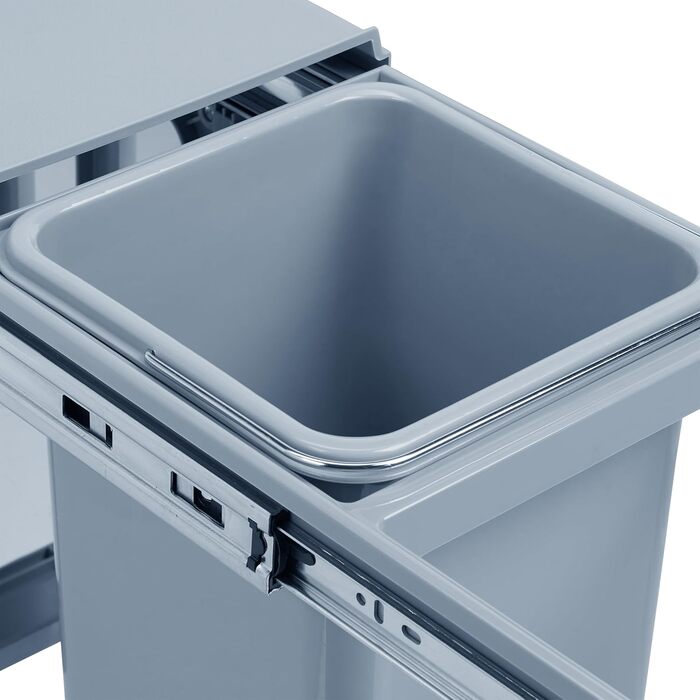 Вбудований відрізок для сміття Relaxdays для кухні, висувний, для під шафки, 15 л + 2x8 л, пластик, сірий