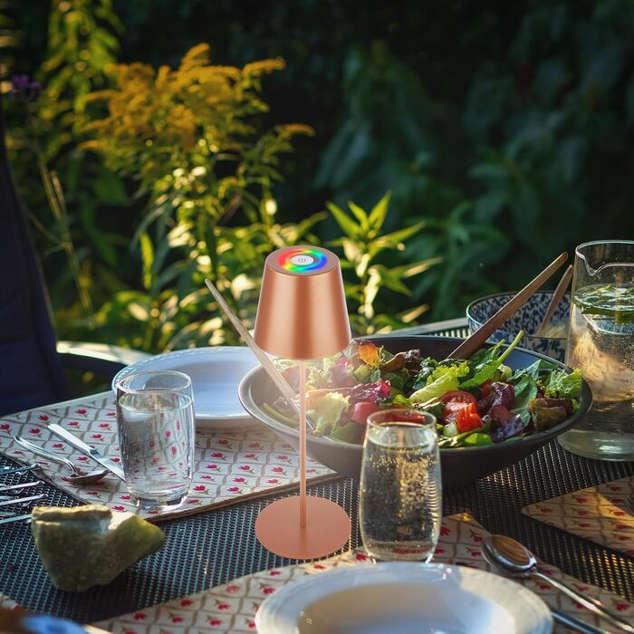 Світлодіодна настільна лампа Briloner бездротова з сенсорним керуванням, димуванням, регулюванням висоти, RGB + тепле біле світло, для спальні, читання, кемпінгу, акумуляторна, вулична, бронзового кольору 36x10.5 см
