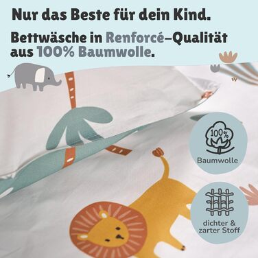 Дитяча постільна білизна комплект (2-частини) з 100% бавовни Oeko-Tex - ковдра 100x135 см та подушка 40x60 см з блискавкою. Дитяча постіль, дихаюча, регулює температуру, Сафарі з тваринами