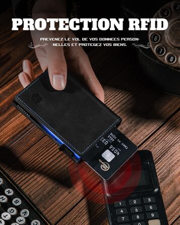 Портмоне чоловіче DODENSHA MagSnap Slim з відділом для монет, RFID захистом, на 10+ карт, чорно-червоне (чорно-синій)