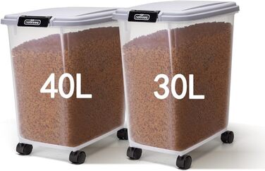 Контейнер для корму Nobleza для домашніх тварин 30+40L з колесами, клапаном, повітряний, прозорий, для собак та котів, сірий