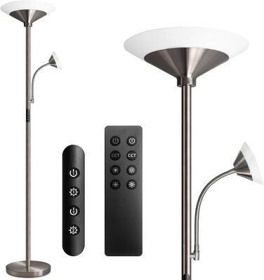 LED торшер BBHome для вітальні з регулюванням яскравості та лампою для читання, 3000K-6500K, з пультом та сенсором, срібний