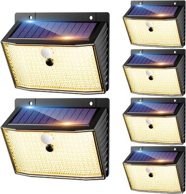 Світлодіодний сонячний ліхтар nipify з датчиком руху, 6 шт, 168 LED, 3 режими, IP65, тепле біле світло, для вулиці, стіни та саду