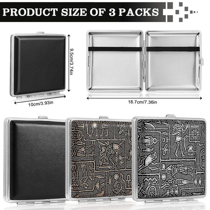 Чохол для сигарет зі шкіри та металу на 20 сигарет, нержавіюча сталь, 10 x 10 x 2 см