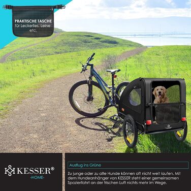KESSER® Будь-куди з собакою: переносний візок для собак Боксер 2-в-1, великий (250л), чорний - з прапорцем та сумкою, 600D Oxford Canvas, складаний, SmartSpace